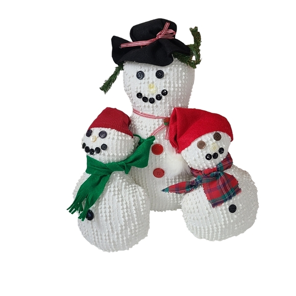 Snowman  Set of Three White Chenille Fabric Hats Scarf Christmas Winter Holiday - Picture 1 of 10